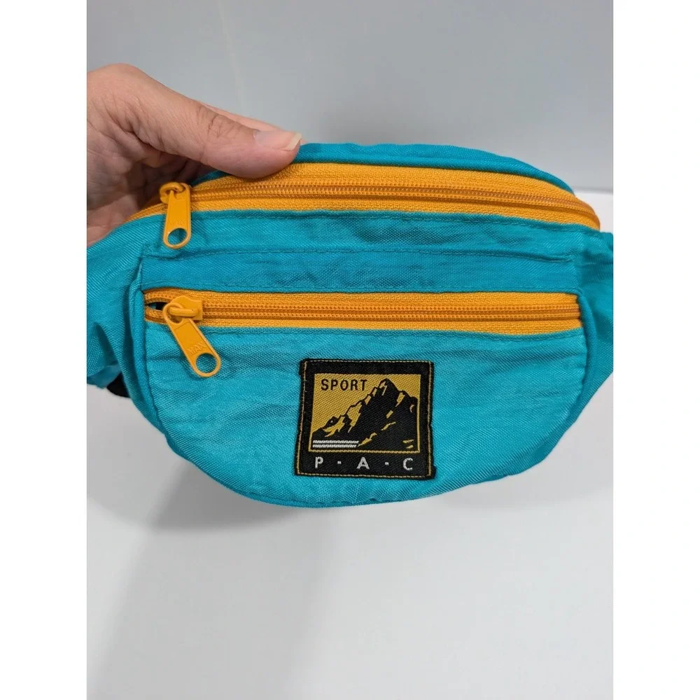 Vintage Sport P.A.C. Fanny Pack Teal Turquoise Yellow Neon Retro Hip Bag Waist